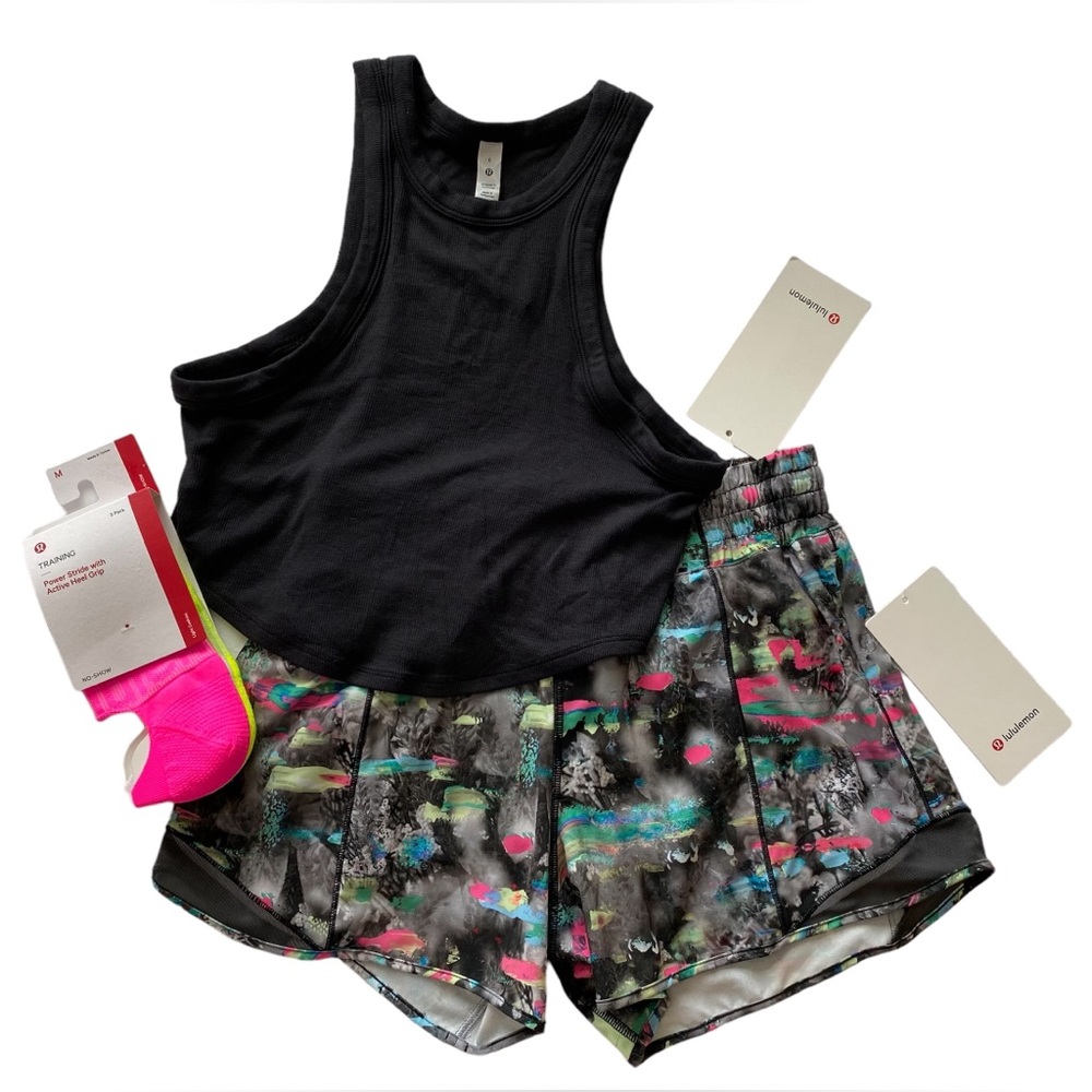 Bundle of 3 Lululemon Womens Hold Tight HR Shorts Tank Top Size 6 Socks M NWT
